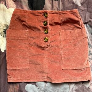BDG Rust-Orange Corduroy Button-Front Mini Skirt